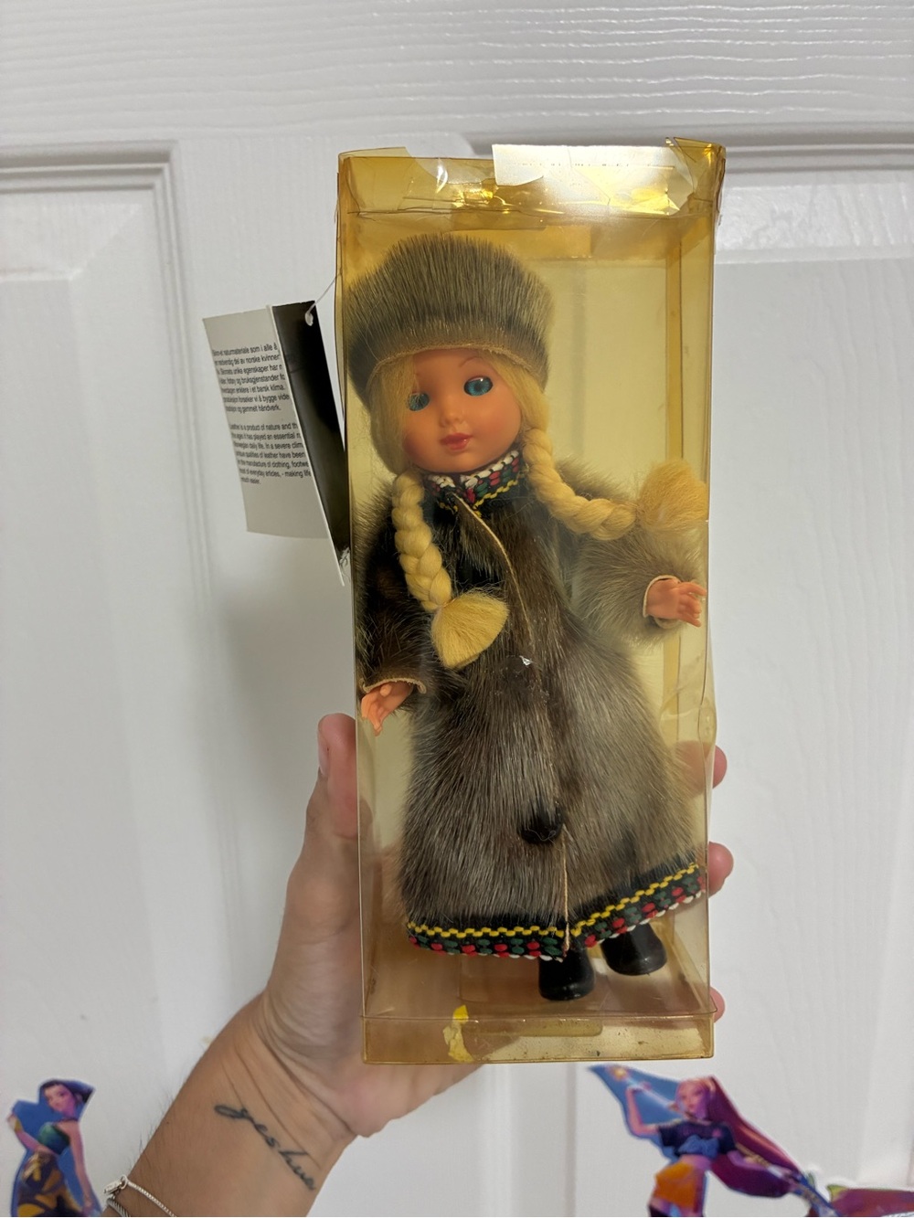 Folk-Style Gray Fur Doll with Braids - Brand